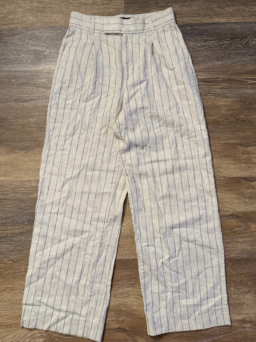 Banana Republic Linen Blend Wide Leg Pinstripe Pants Size 2 Cream High Rise